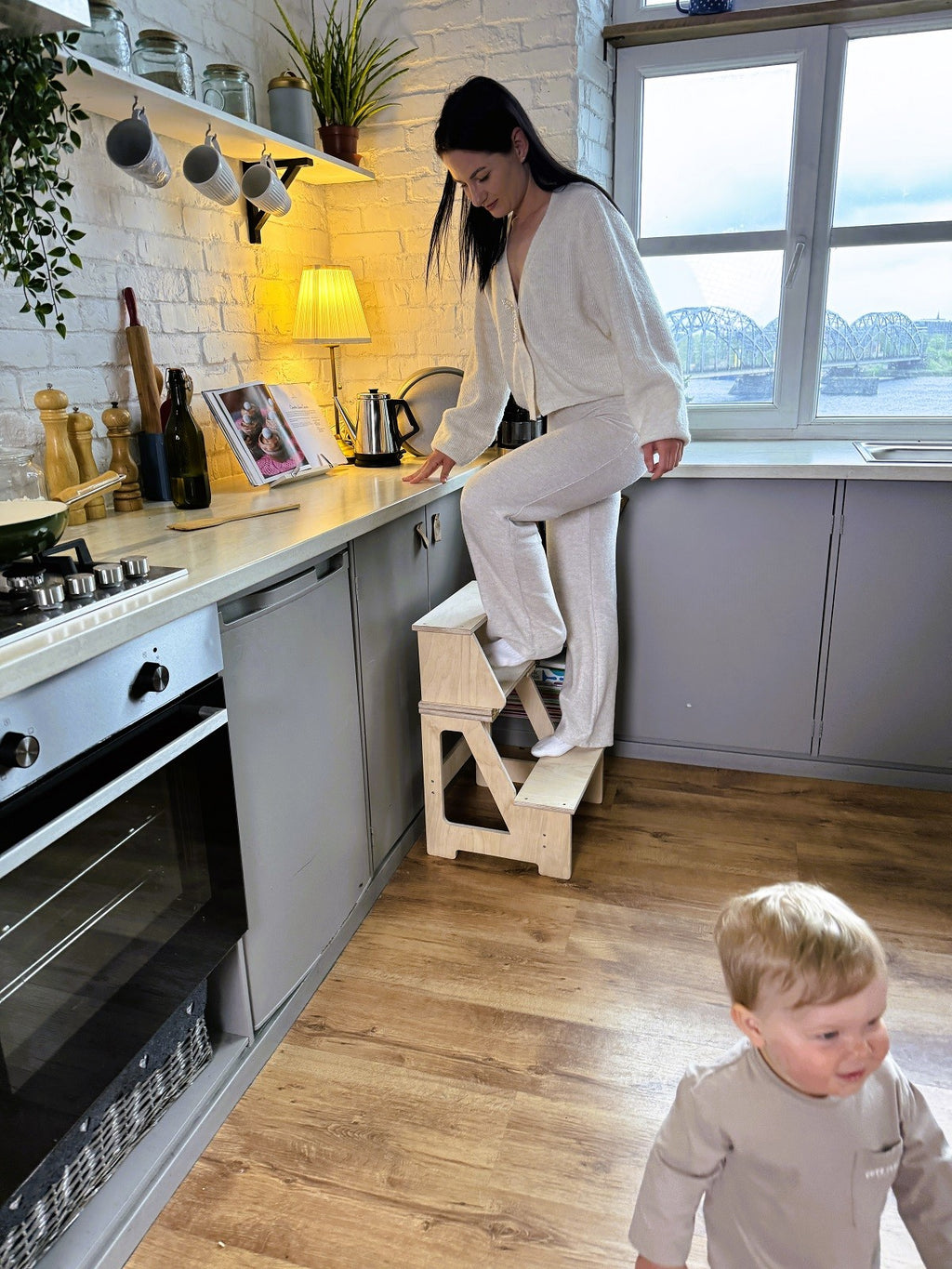 functional folding step stool in a bright playroom setting