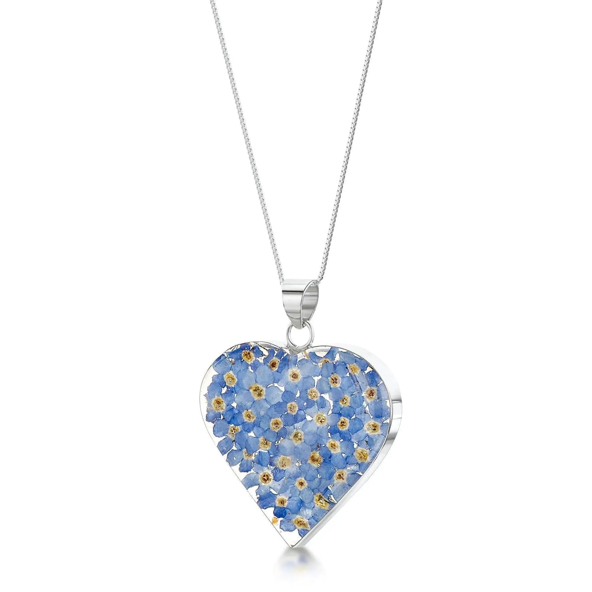 Forget Me Not Heart Necklace in Sterling Silver