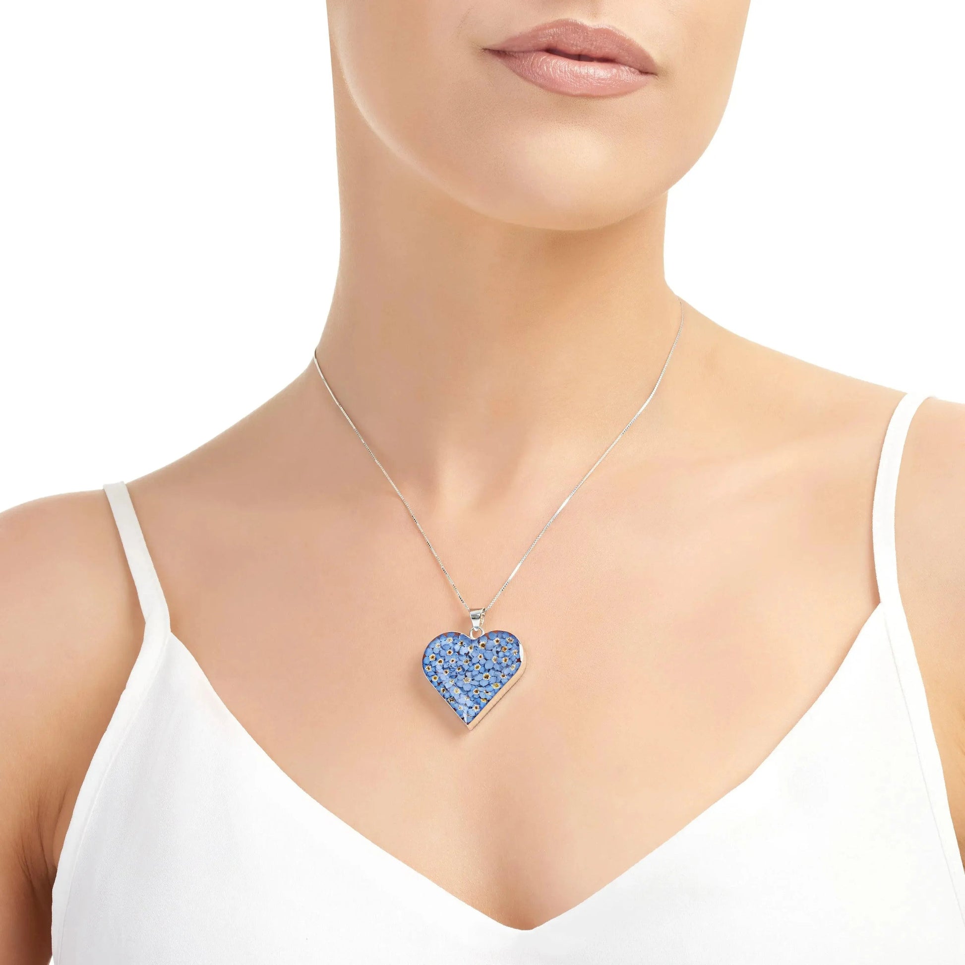 Forget Me Not Heart Necklace in Sterling Silver