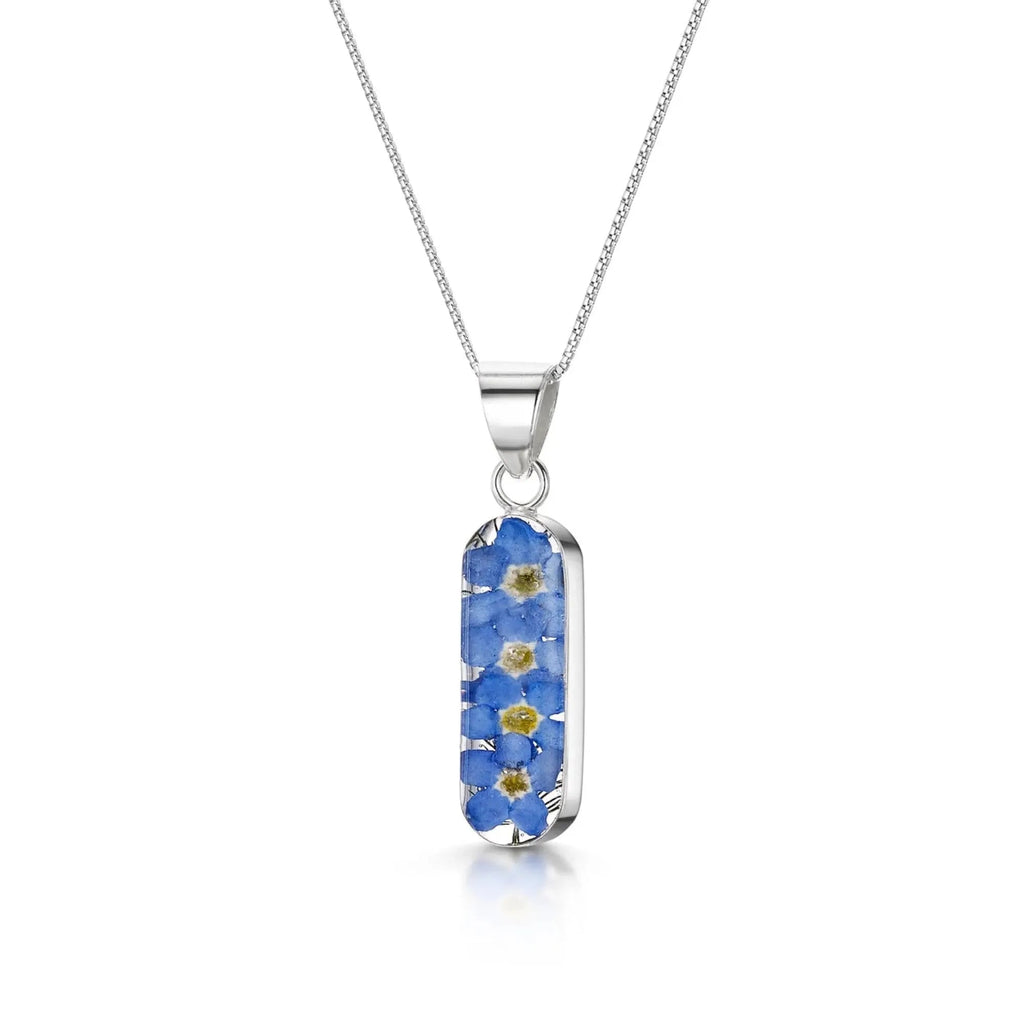 Forget Me Not Vertical Bar Necklace Leela Pendant Handmade Real Flowers