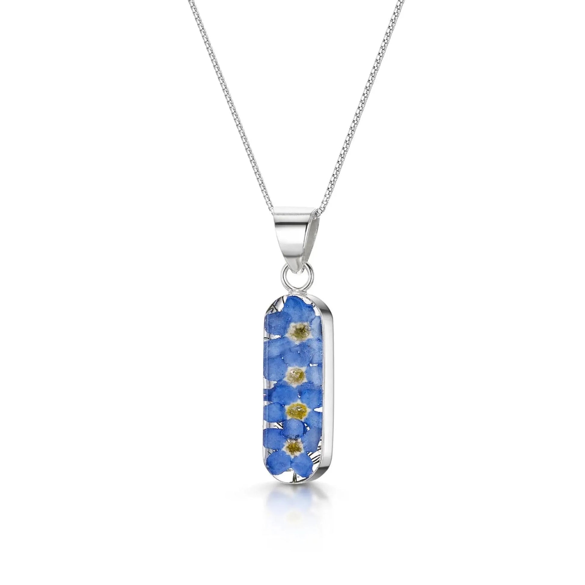 Forget Me Not Vertical Bar Necklace Leela Pendant Handmade Real Flowers