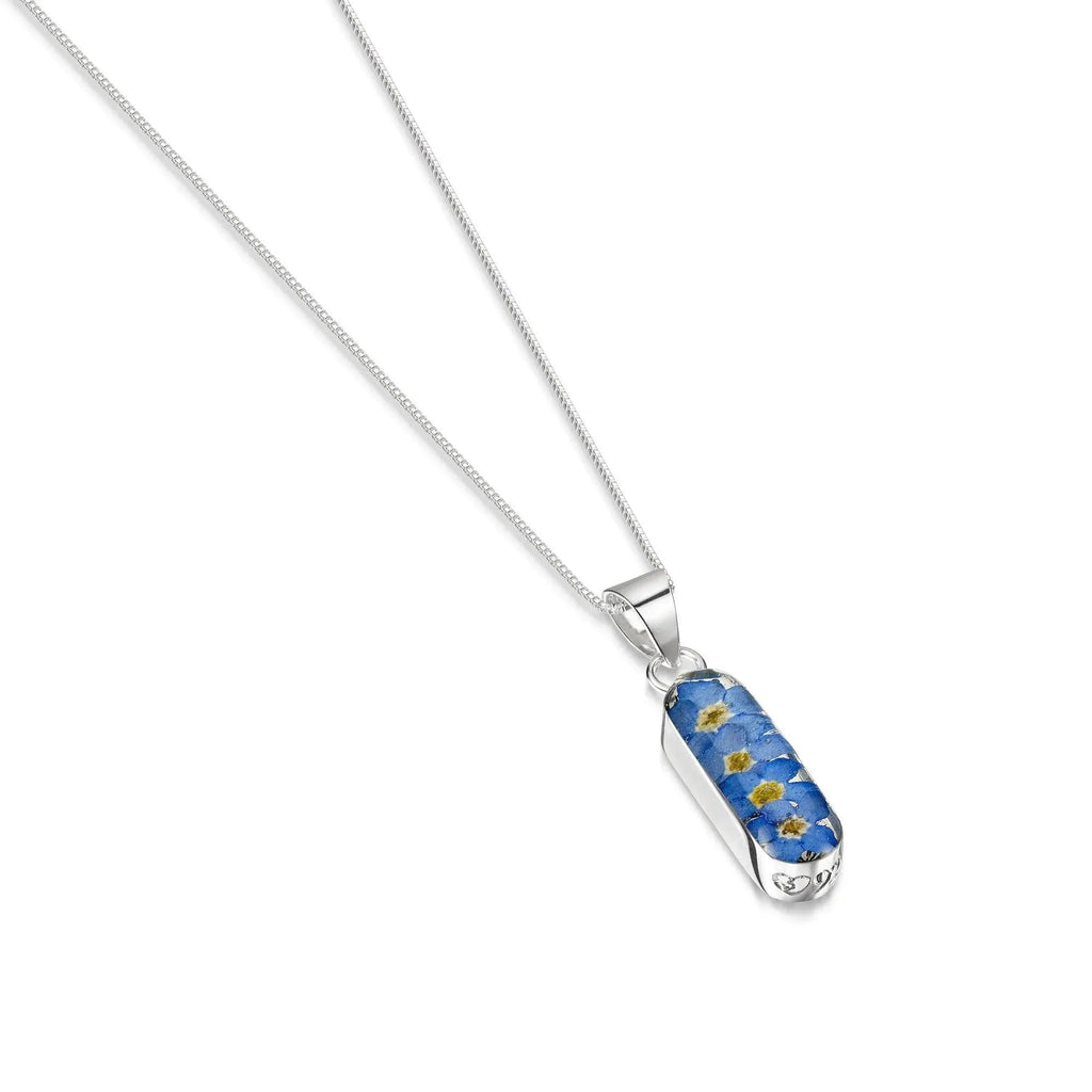 Forget Me Not Vertical Bar Necklace Leela Pendant Handmade Real Flowers