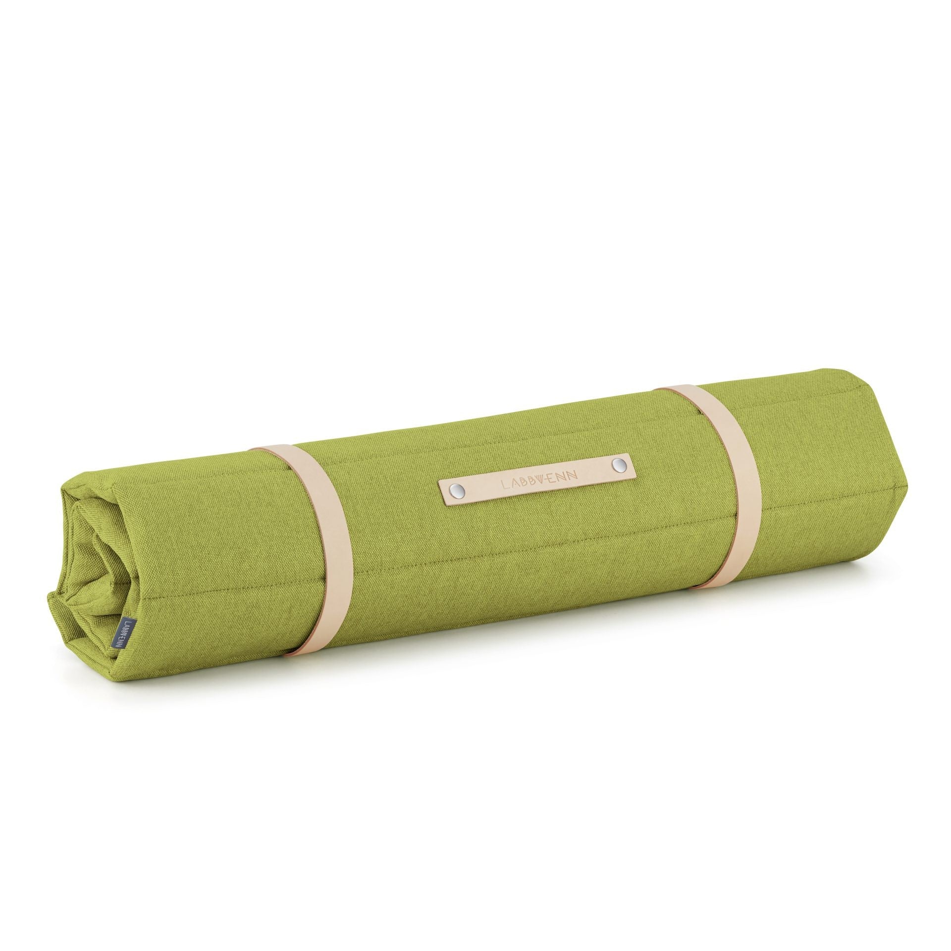 a close-up of the soft green quilted texture of a cozy dog travel mat