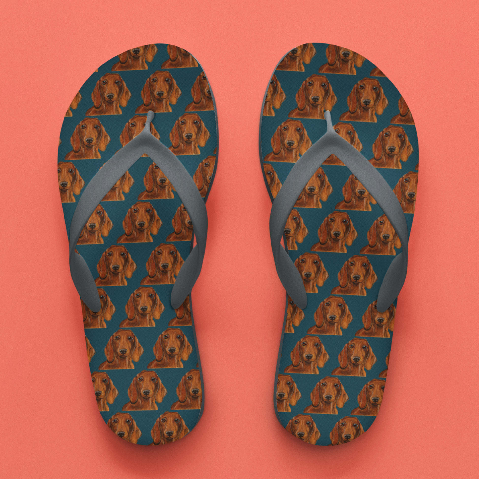 Hot Dog Summer Luxe Dachshund Print Flip Flops