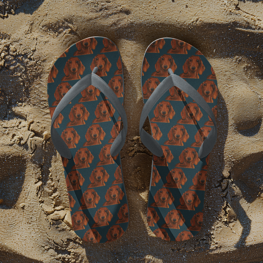 Hot Dog Summer Luxe Dachshund Print Flip Flops