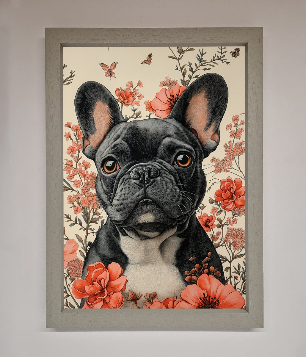 French Bulldog In Flowers Framed Print