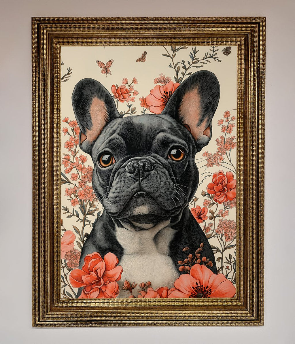 French Bulldog In Flowers Framed Print