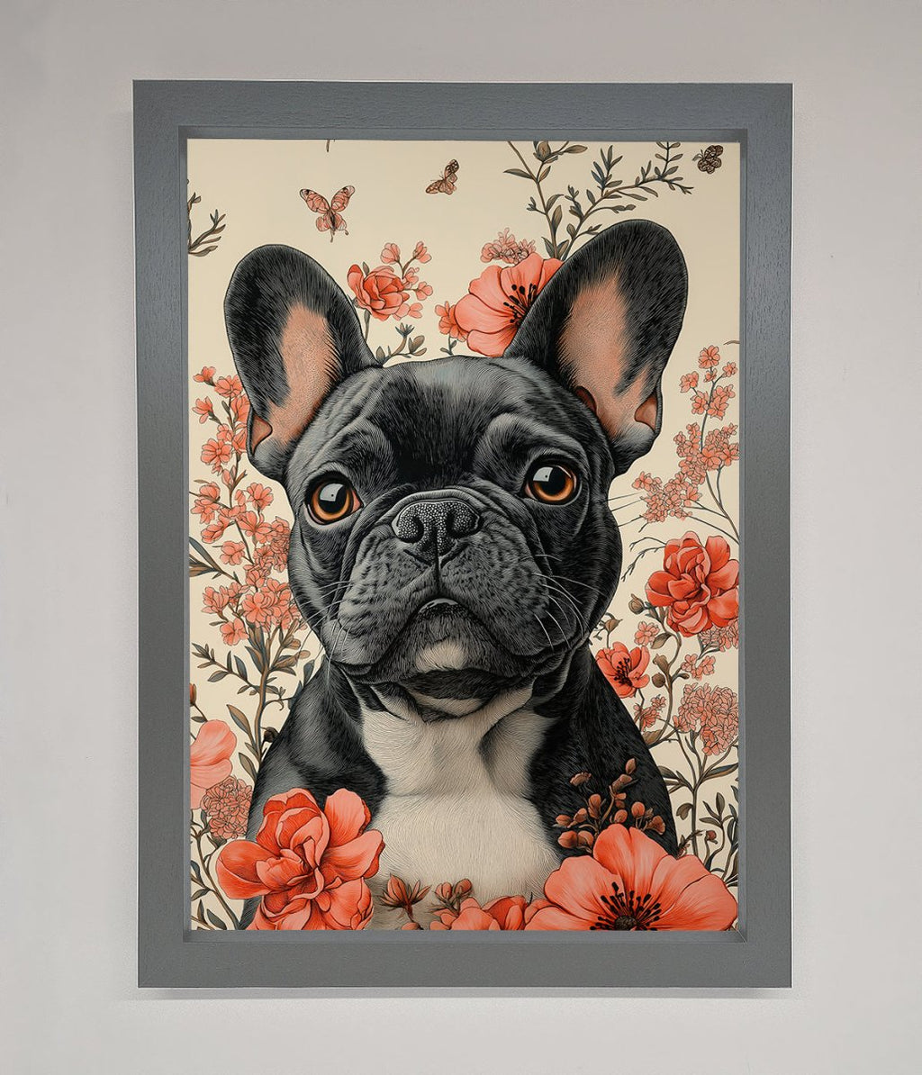 French Bulldog In Flowers Framed Print