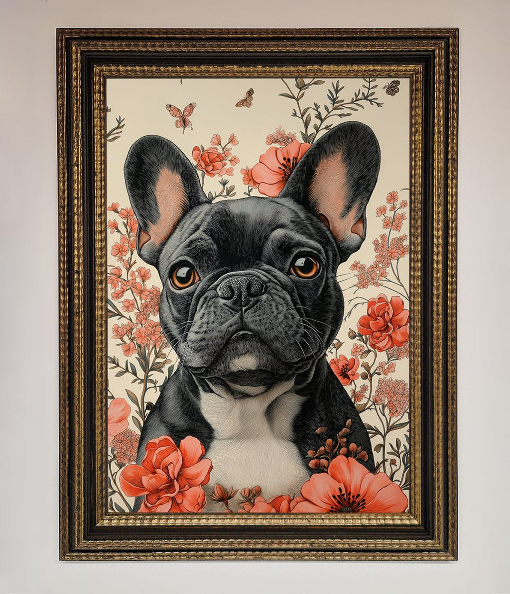 French Bulldog In Flowers Framed Print