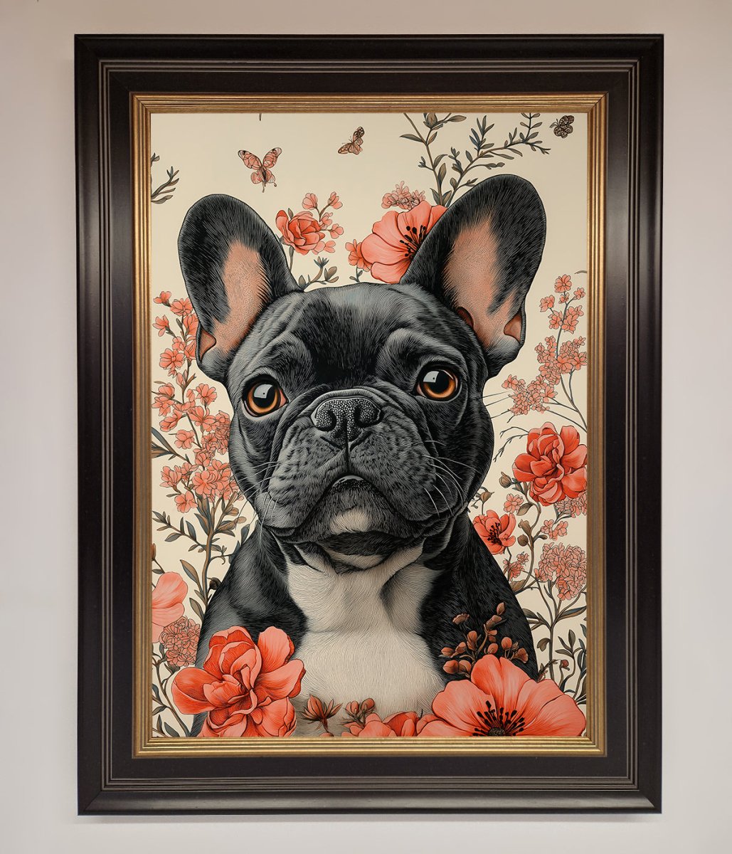 French Bulldog In Flowers Framed Print