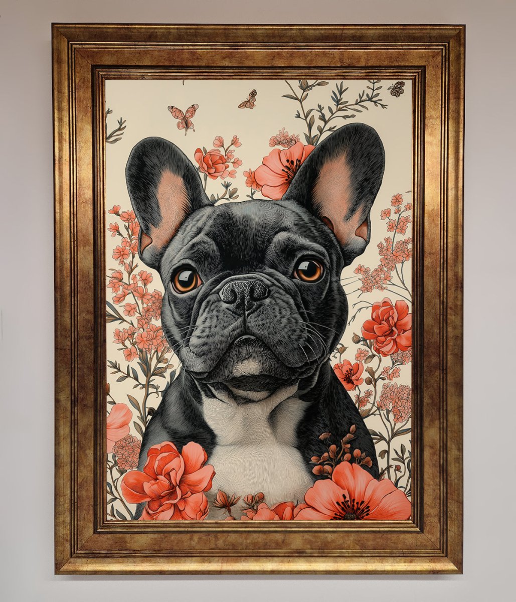 French Bulldog In Flowers Framed Print