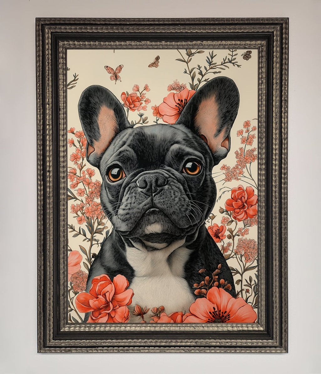 French Bulldog In Flowers Framed Print