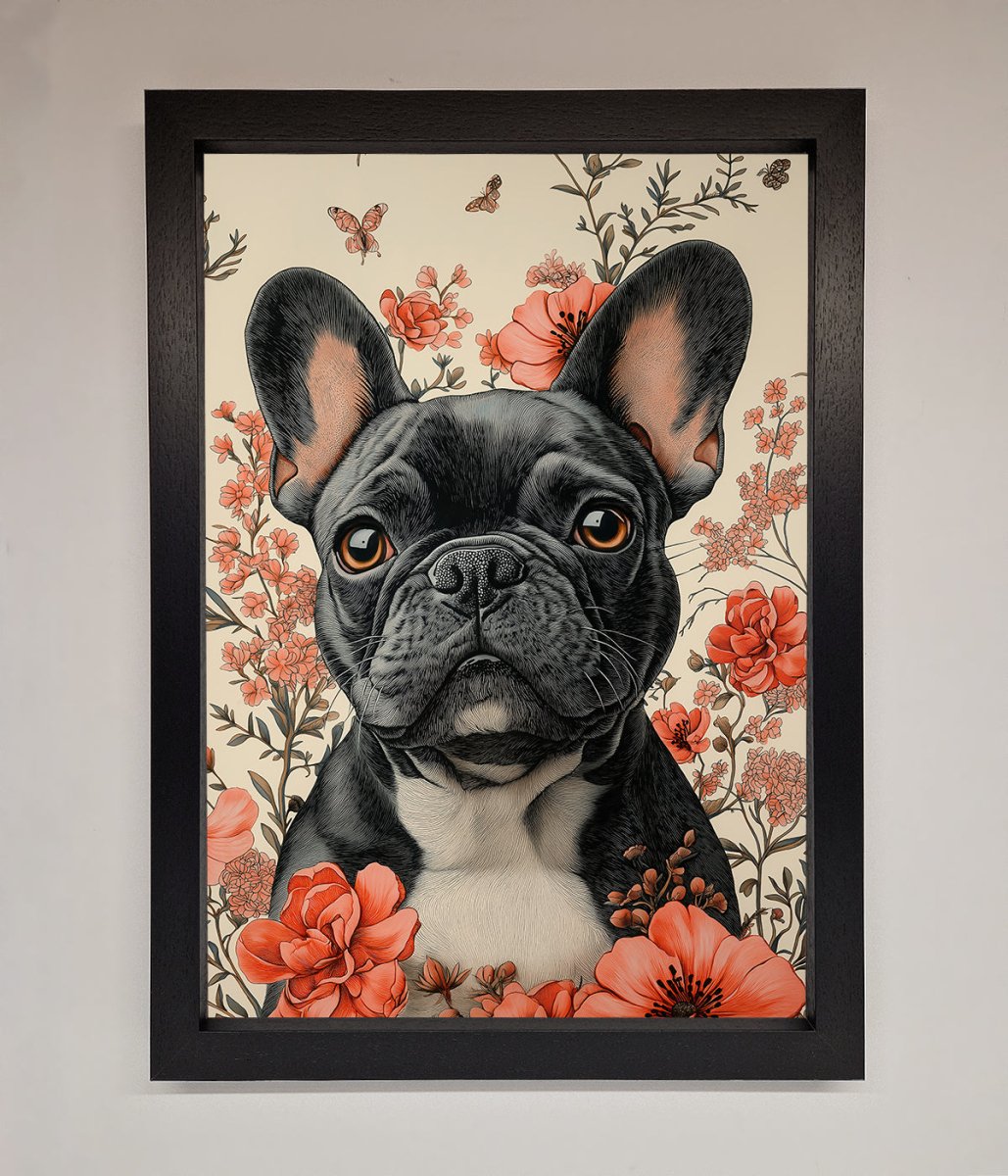 French Bulldog In Flowers Framed Print