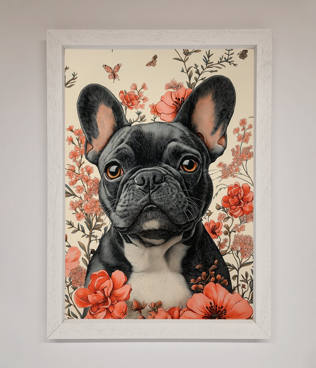 French Bulldog In Flowers Framed Print