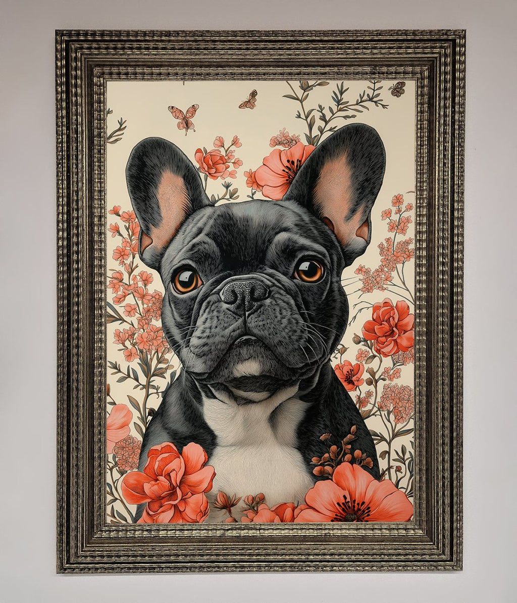 French Bulldog In Flowers Framed Print