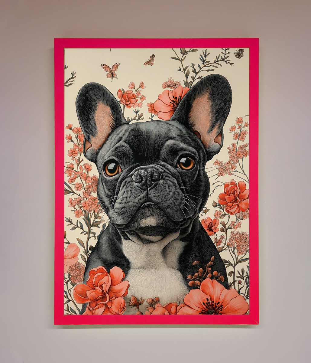 French Bulldog In Flowers Framed Print
