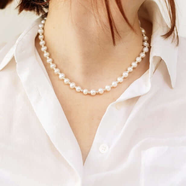 Freshwater Pearl Beaded Necklace in Sterling Silver or Gold Filled