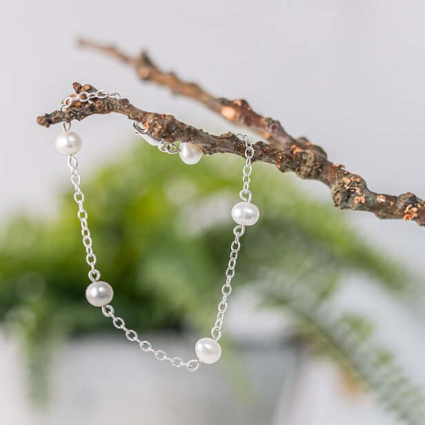 Freshwater Pearl Chain Bracelet in Sterling Silver