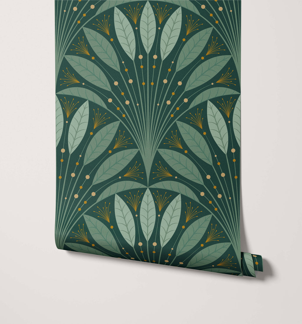 Frond Art Deco Wallpaper in Rich Jewel Tones