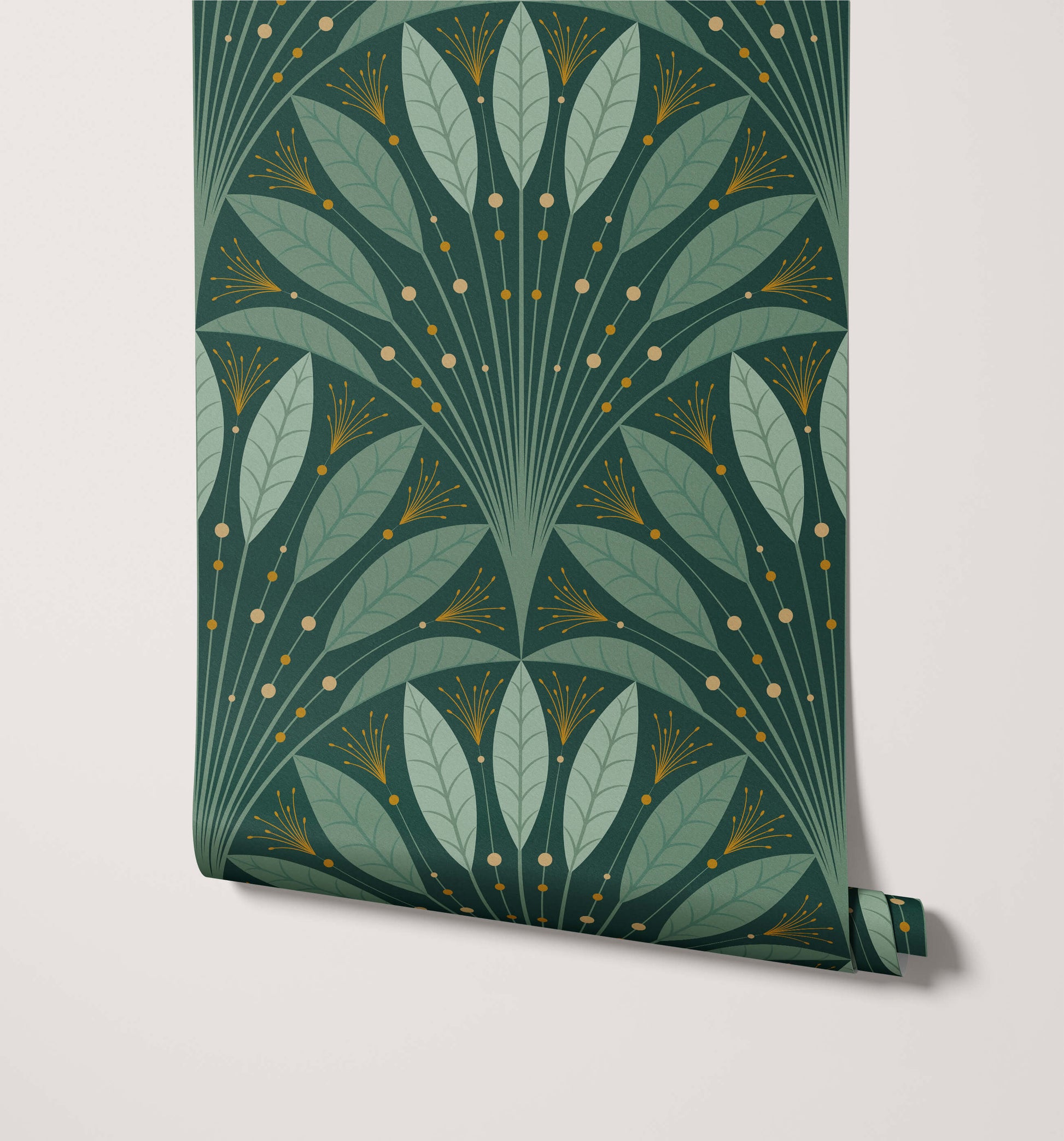 Frond Art Deco Wallpaper in Rich Jewel Tones