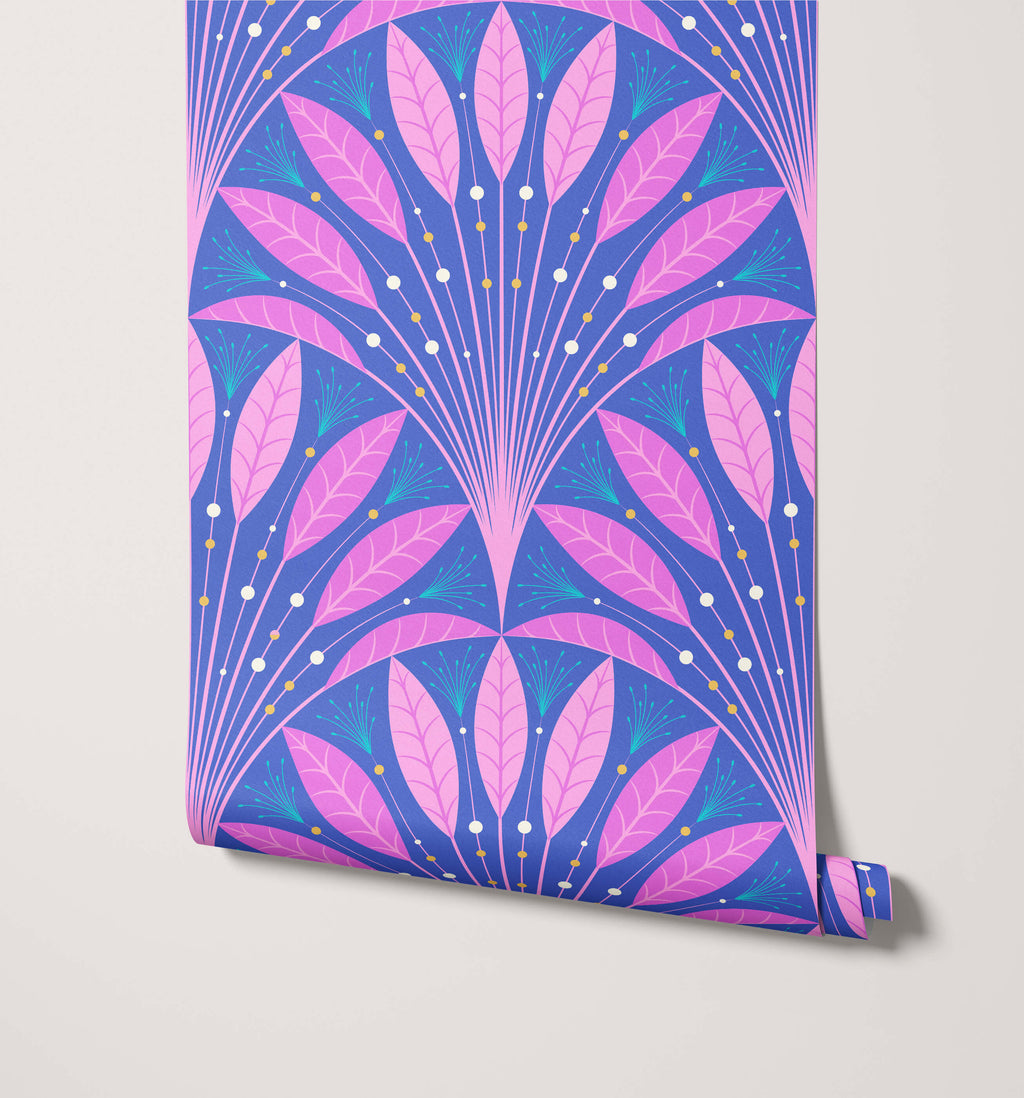 Frond Art Deco Wallpaper in Rich Jewel Tones