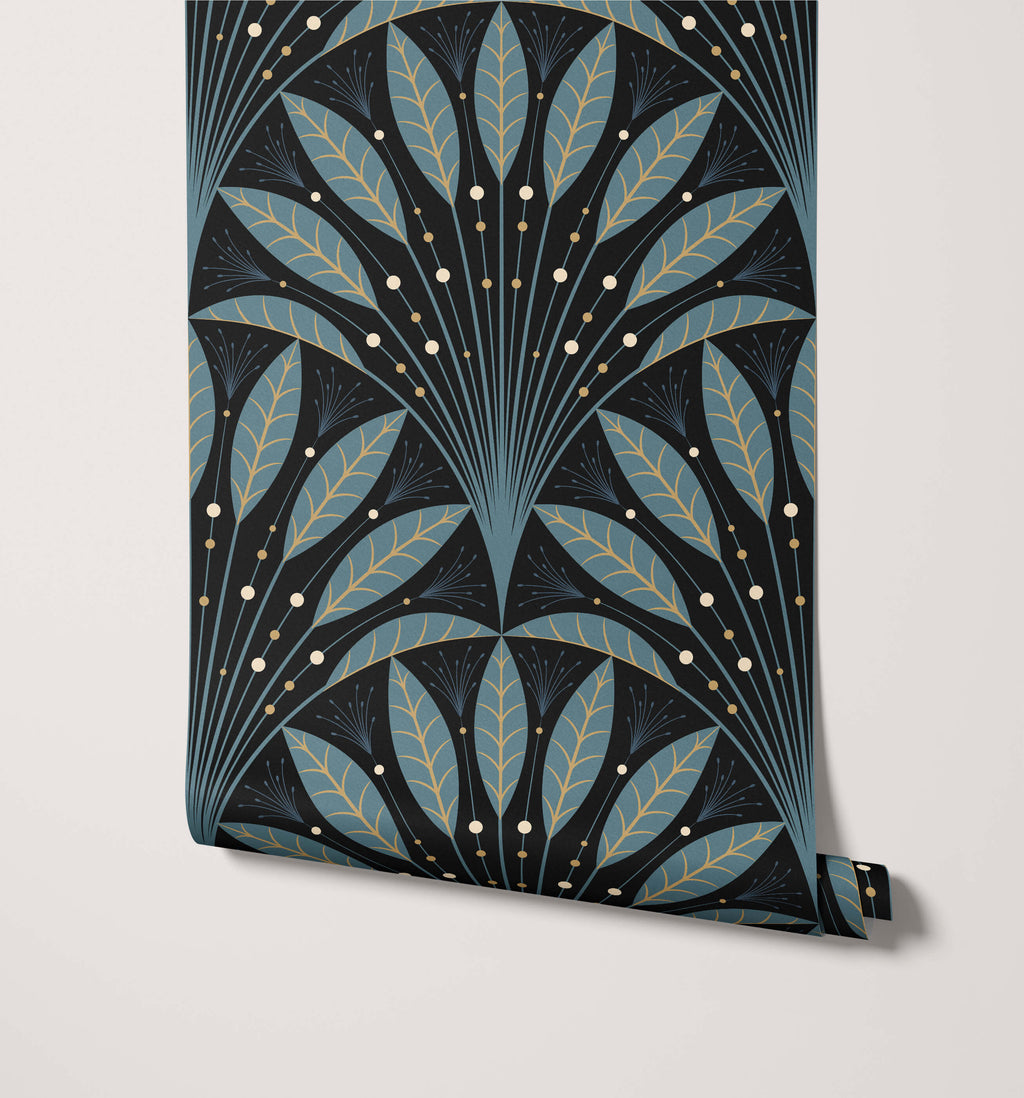Frond Art Deco Wallpaper in Rich Jewel Tones