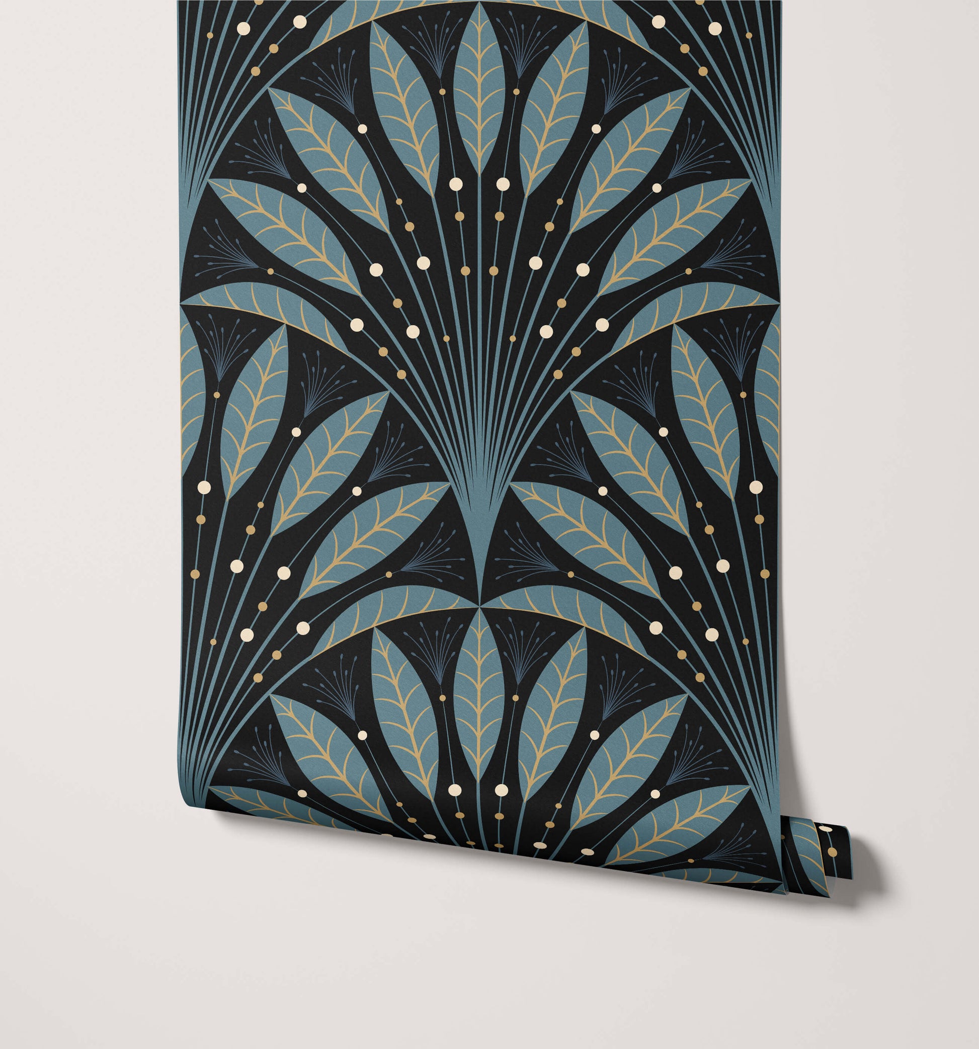 Frond Art Deco Wallpaper in Rich Jewel Tones