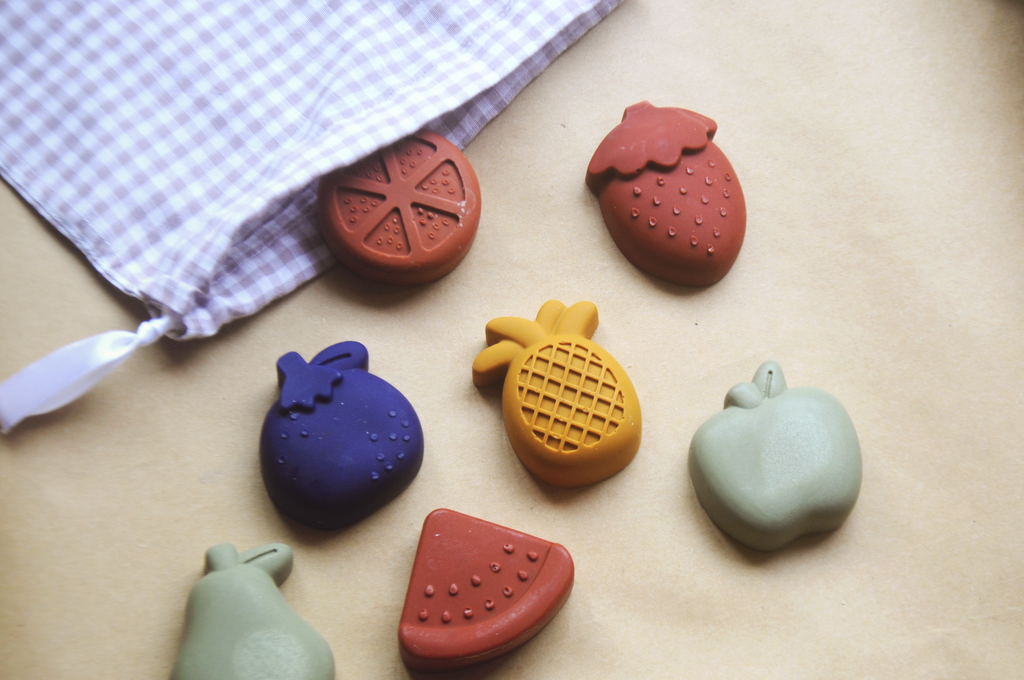 Natural Beeswax Fruit Crayons in Linen Mini Sack