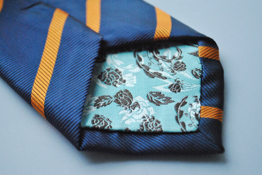Navy and Orange Club Striped Tie