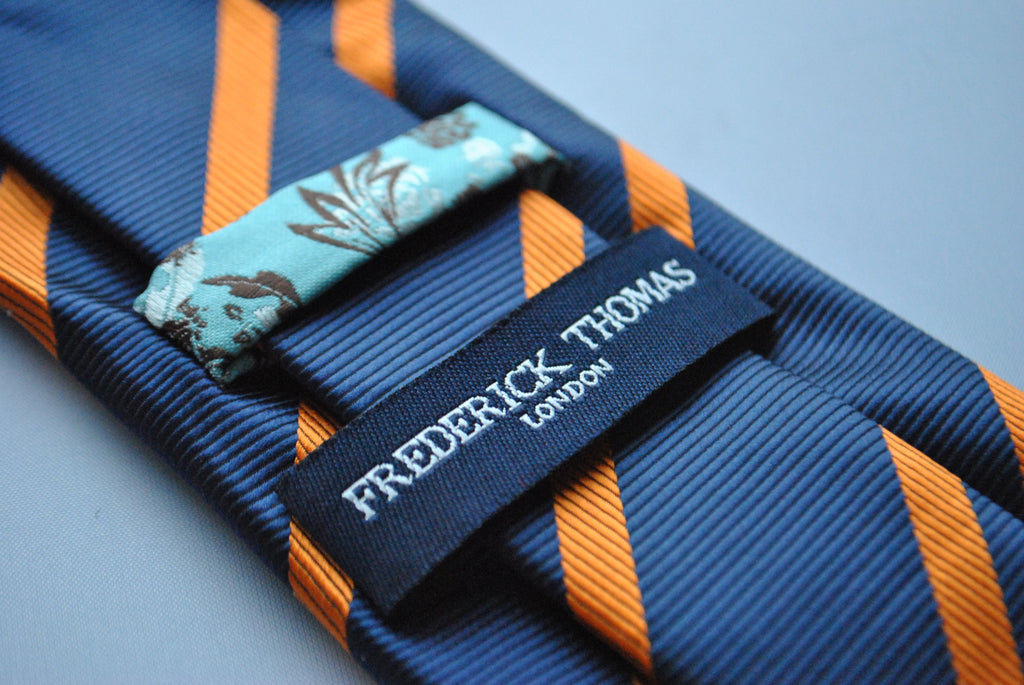 Navy and Orange Club Striped Tie