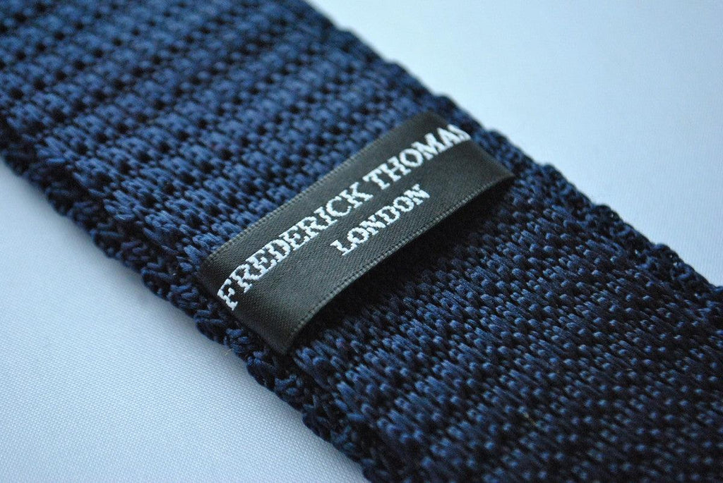 Navy Blue Knitted Tie with Multicoloured Polka Dots