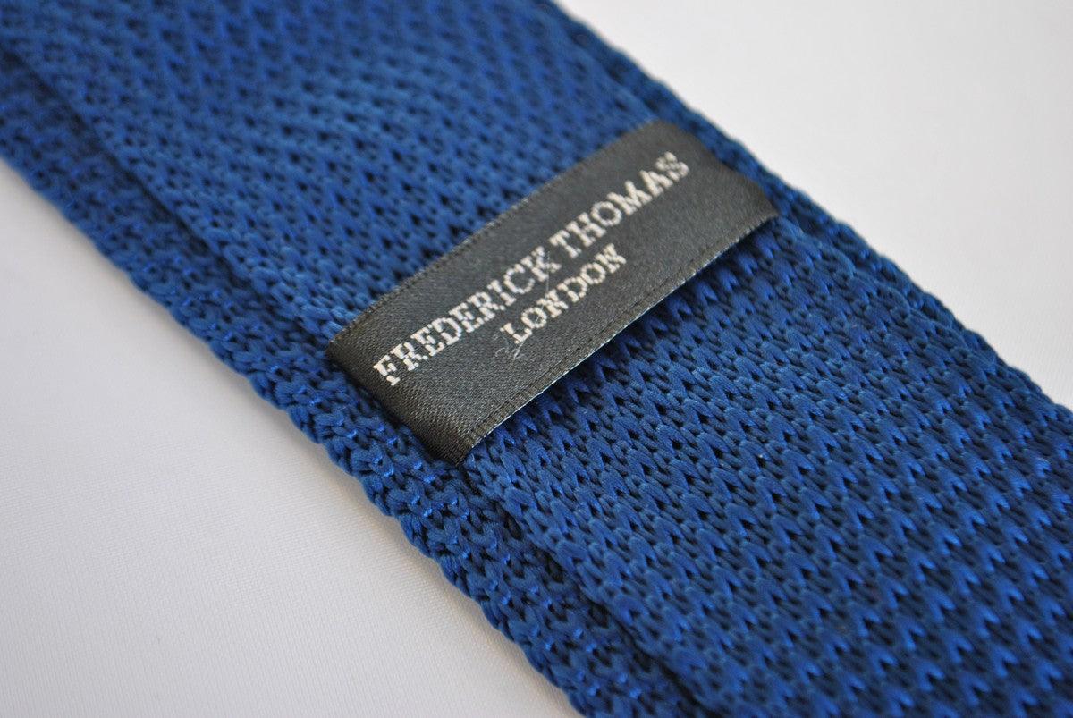 Navy Blue Skinny Knitted Tie with Brown Polka Dots