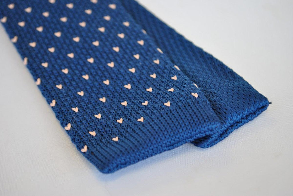 Navy Blue Skinny Knitted Tie with Pink Polka Dots