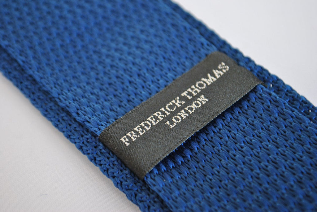 Navy Blue Skinny Knitted Tie with Pink Polka Dots