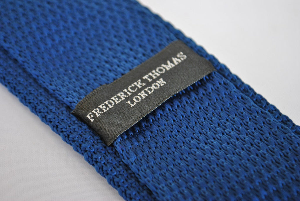 Navy Blue Skinny Knitted Tie with Pink Polka Dots