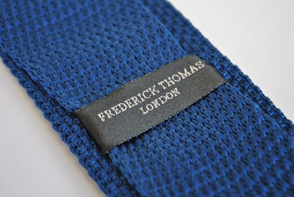 Navy Blue Skinny Knitted Tie with White Polka Dots