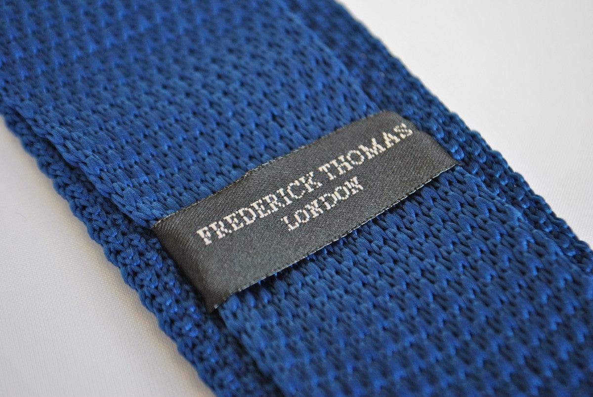 Navy Blue Skinny Knitted Tie with White Polka Dots