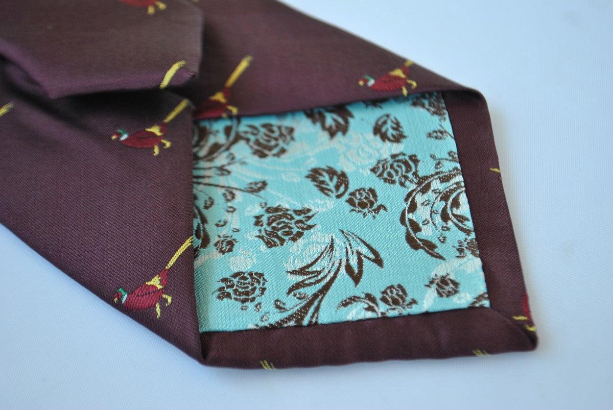 Maroon Tie with Pheasant Design