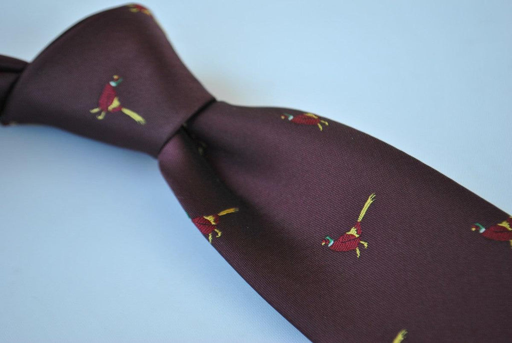 Maroon Tie with Pheasant Design