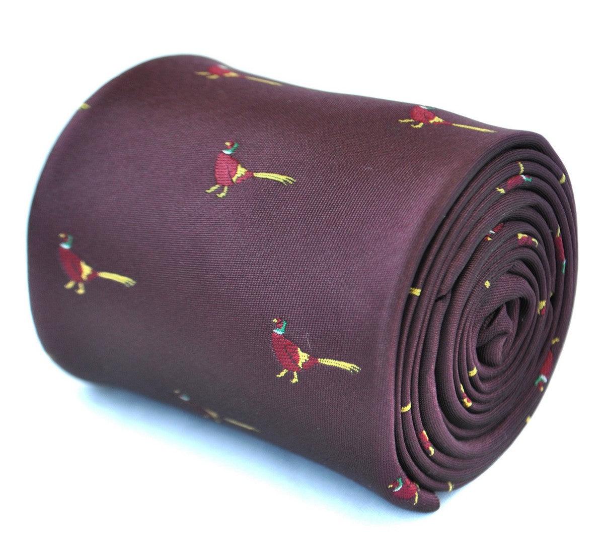 Maroon Tie with Pheasant Design