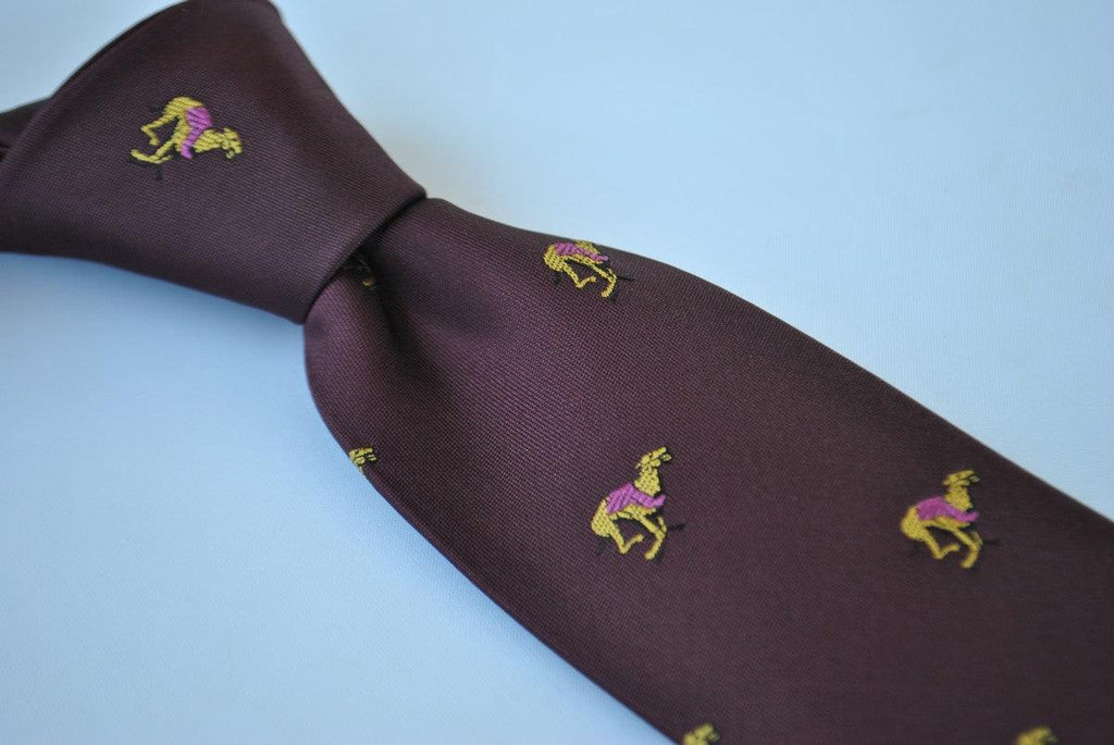 Maroon Tie with Racing Greyhound Print