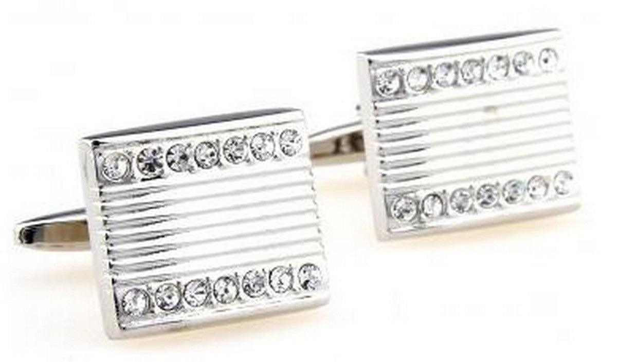 Silver and White Crystal Rectangular Cufflinks