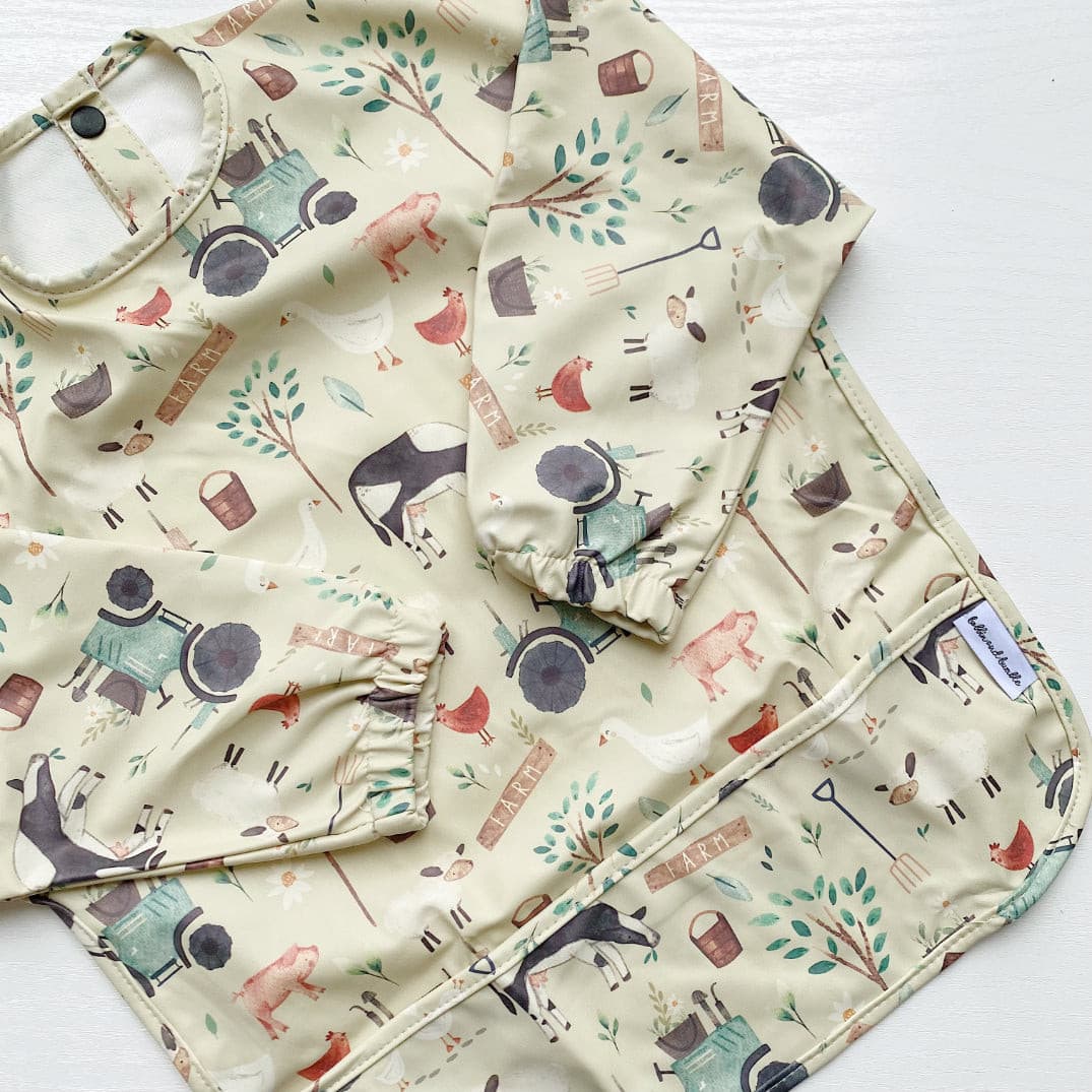 Long Sleeved Baby Bib - Farm Yard Print