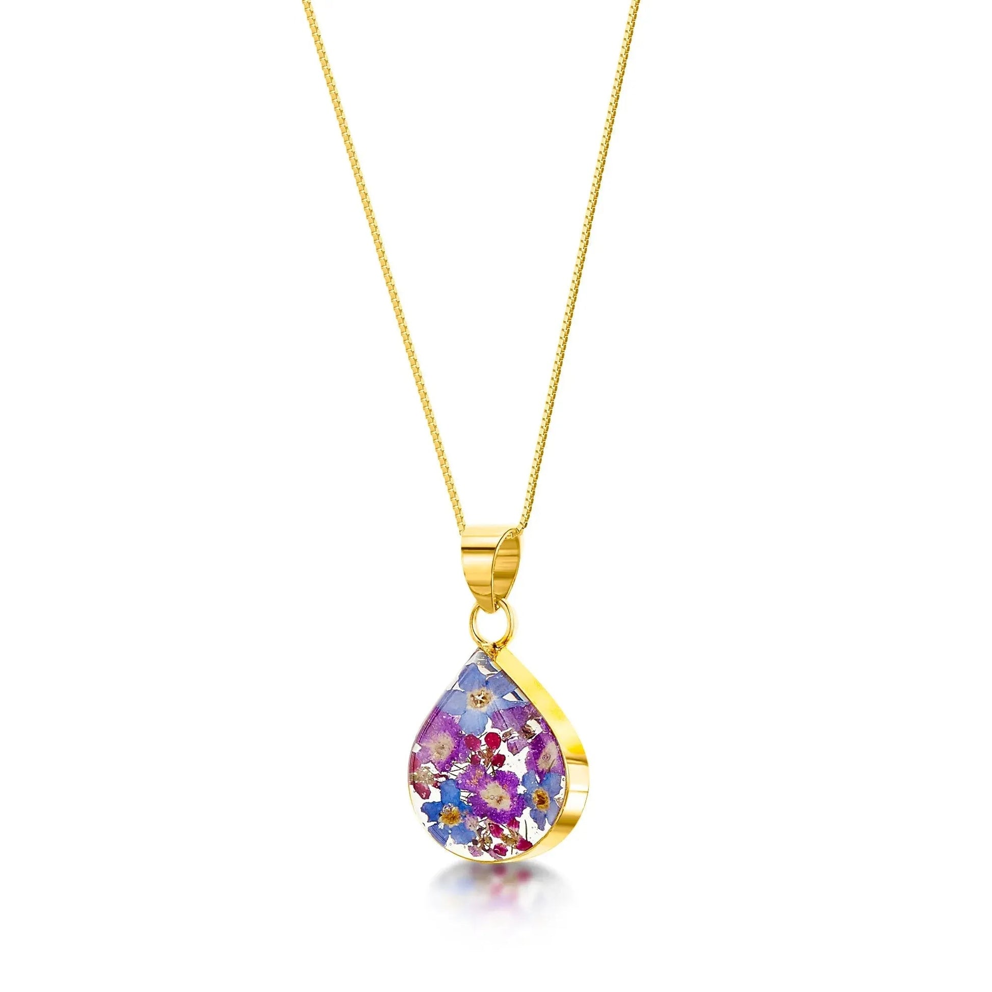 Sterling Silver Purple Haze Medium Teardrop Pendant with Real Flowers
