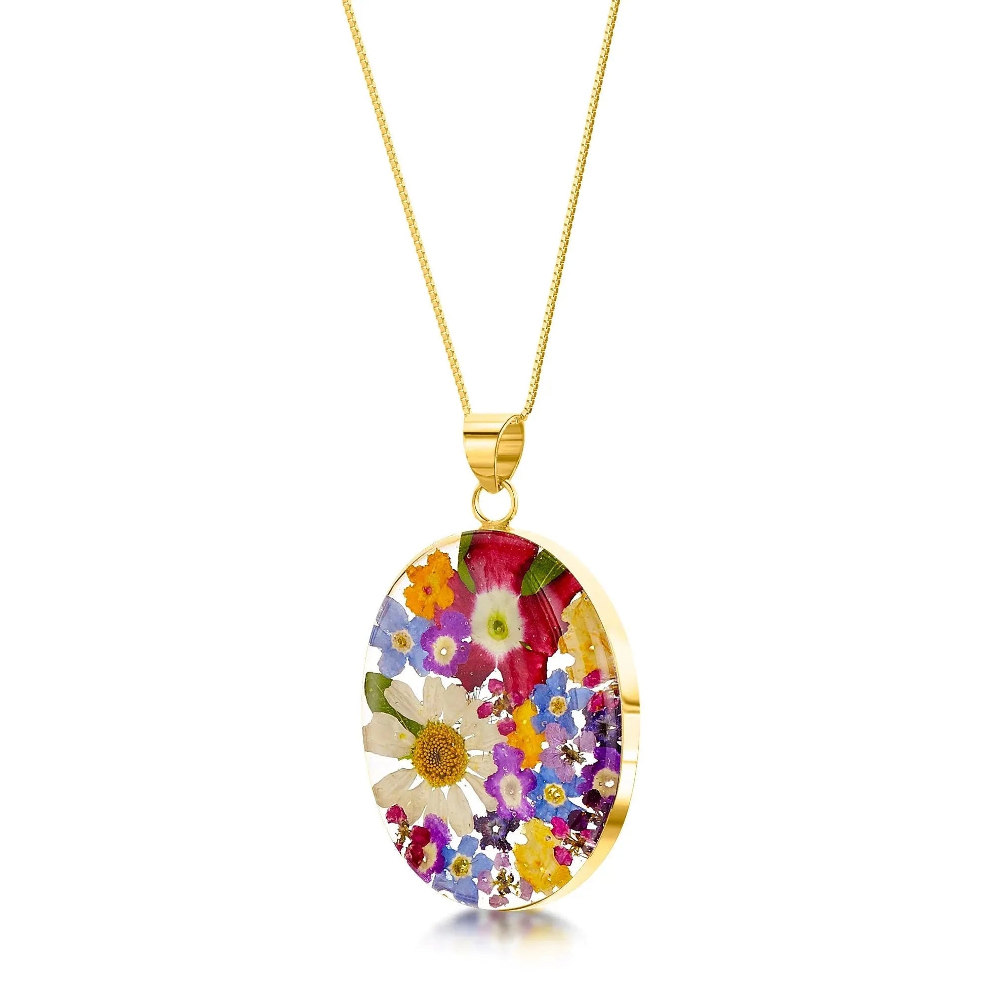 Real Flower Sterling Silver Oval Necklace
