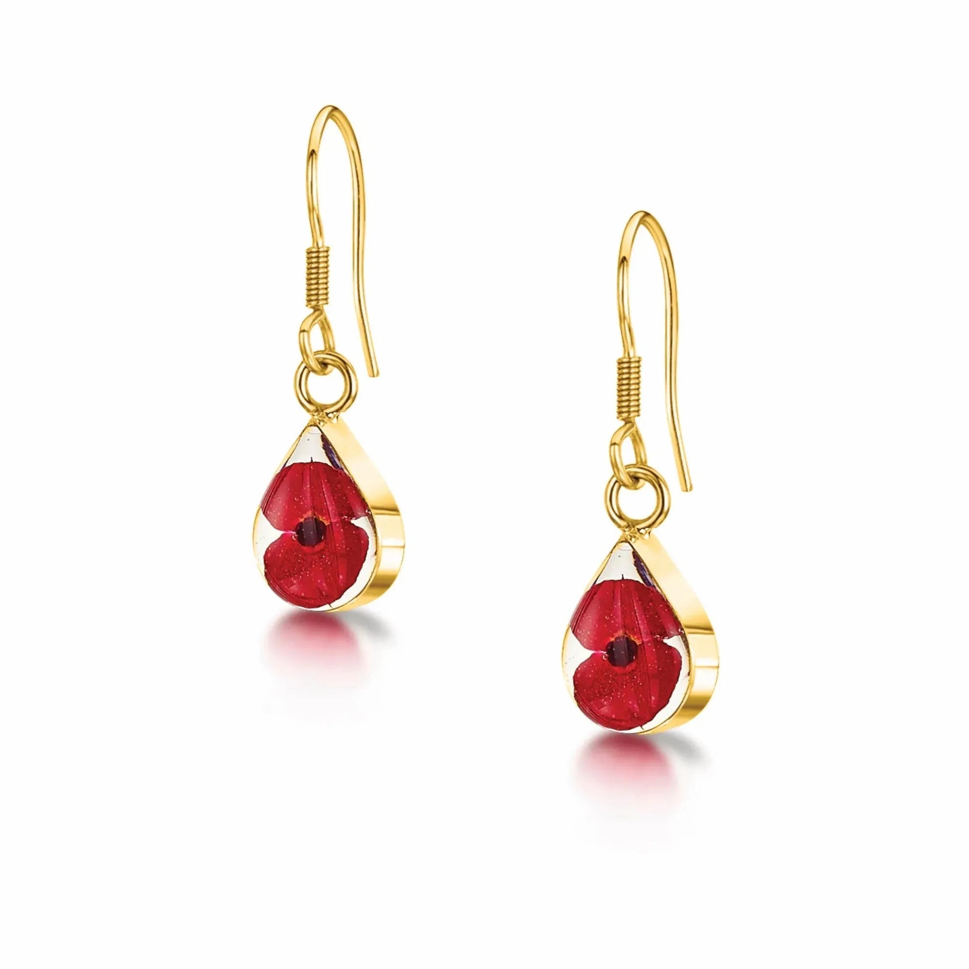 Poppy Teardrop Earrings Sterling Silver with Real Flowers