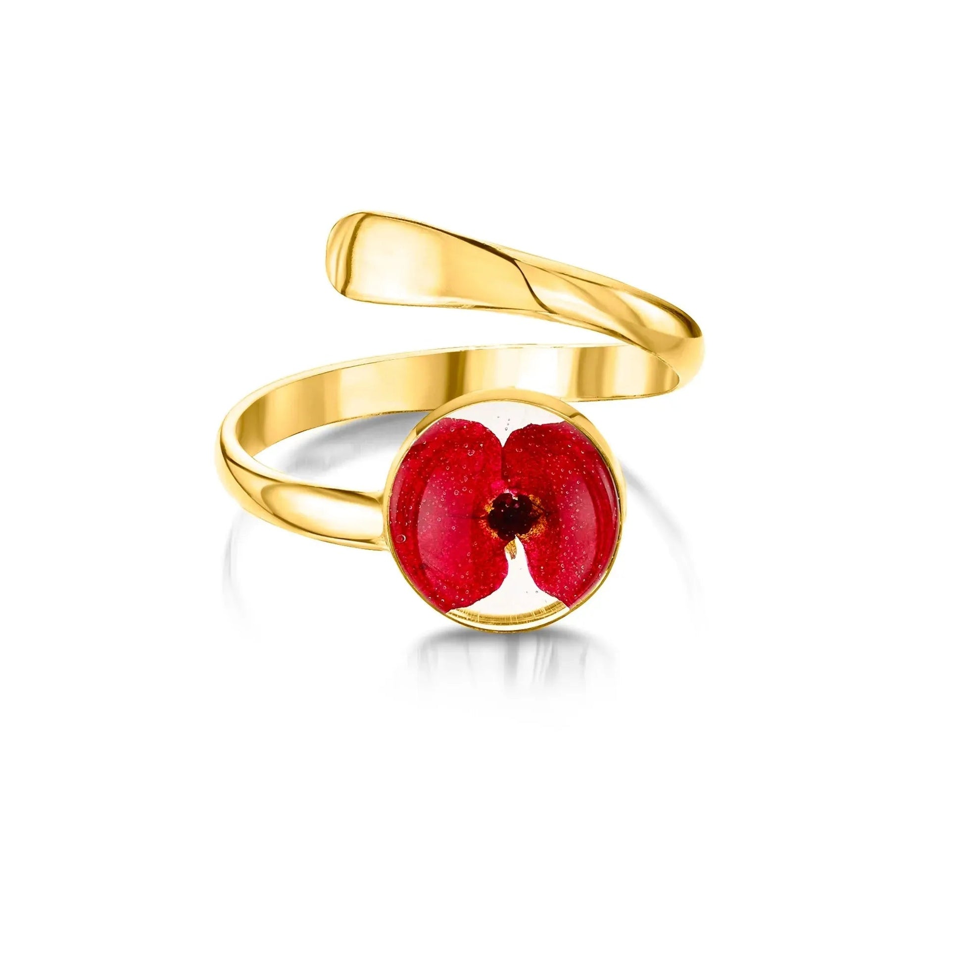 Poppy Ring Sterling Silver Adjustable with Real Flower