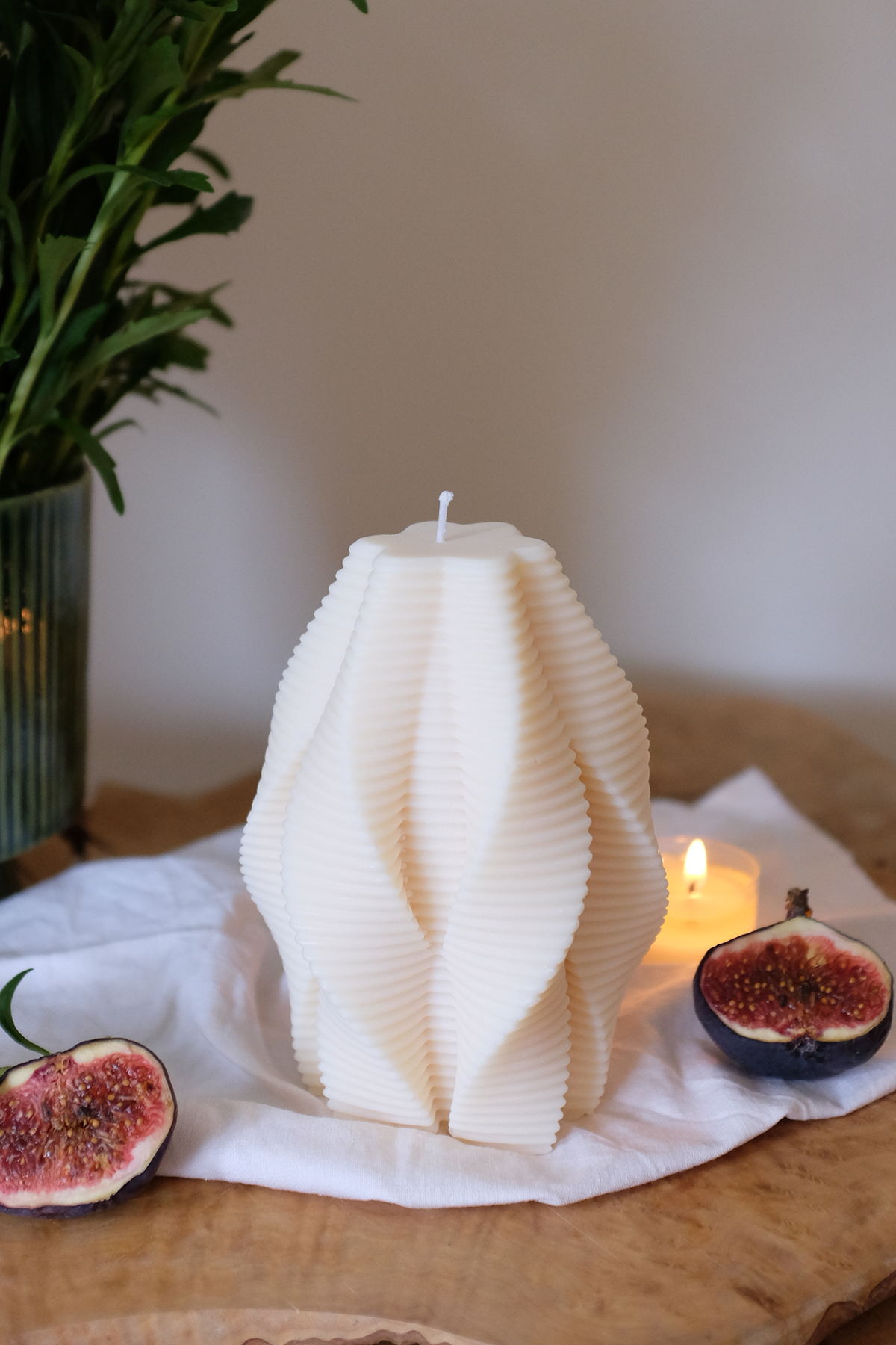 Ribbed Swirl Sculptural Candle Handmade Soy Wax