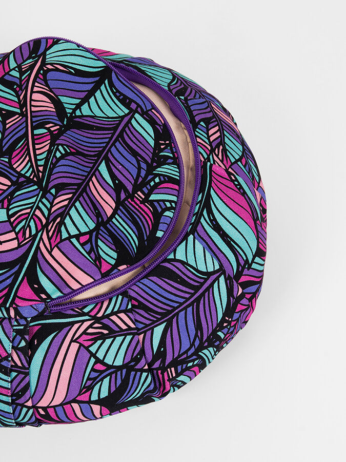 Organic Cotton Round Buckwheat Meditation Zafu Cushion with Lotus Embroidery