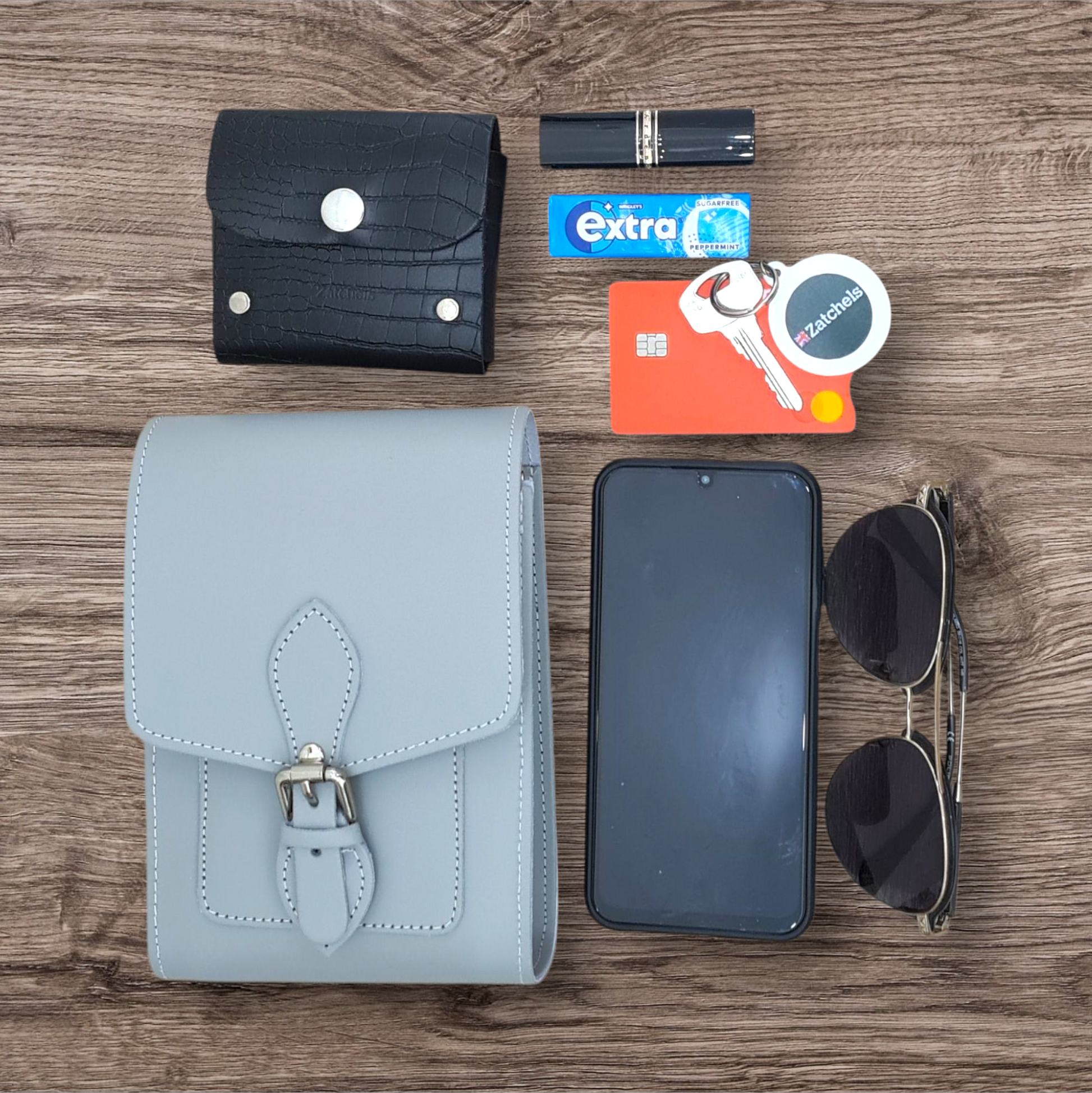 Handmade Leather Festival Phone Bag Ghost Grey